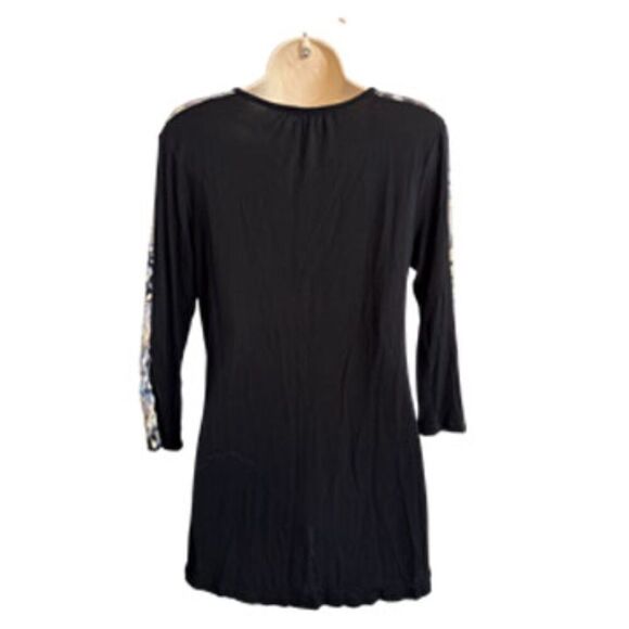 Cable & Gauge Black Sheer Mesh Tiered Front 3/4 Sleeve High Low Top Size S - Picture 4 of 11